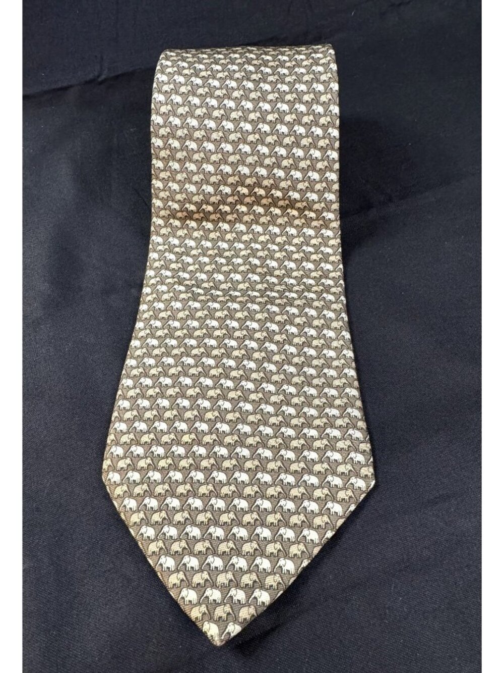 Tommy Hilfiger Elephant Print Silk Tie Brown Tan Novelty Animal Tie